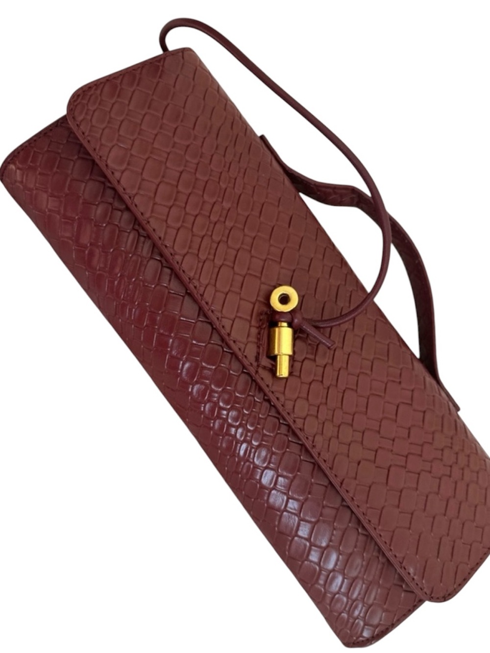 Elegant Woven Leather Shoulder Bag in Deep Burgundy